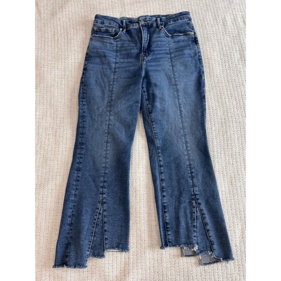 Good American High Rise Flare Leg Jeans Plus Size Distressed Sz 15